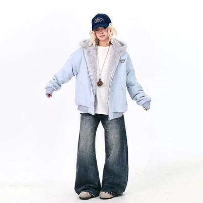 【アウター】もこもこ耳付きフードコート レディース ゆったりBF風 アメカジ 学院風 綿入れコート 【FCシリーズ】