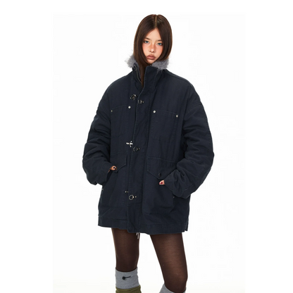 【アウター】フライトバックル 保温性のある ワーク風 ファー襟 綿入れコート 【FCシリーズ】