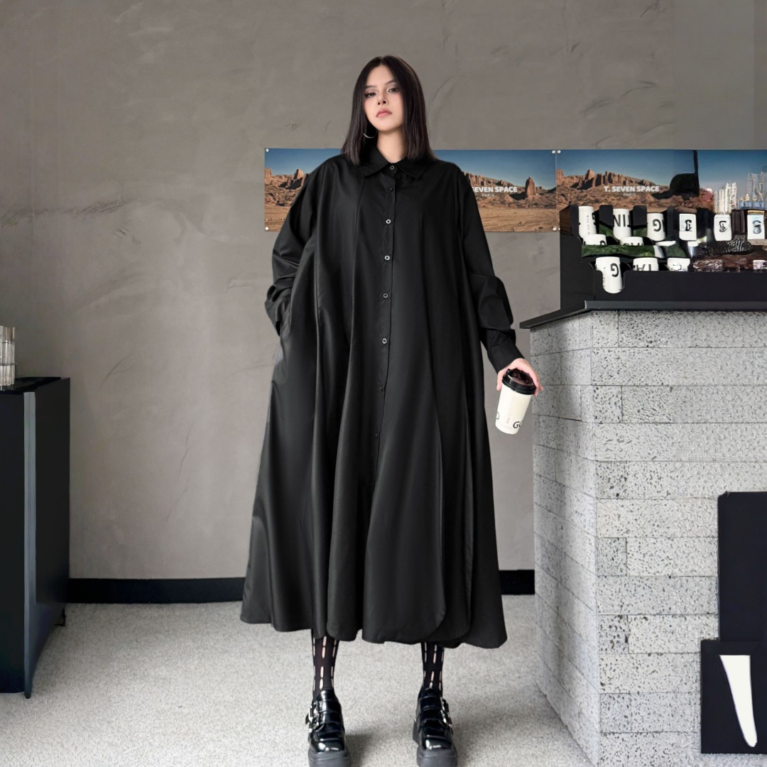 【ワンピース】春 秋 冬 無地 裾アシンメトリー シャツワンピース 【AHシリーズ】