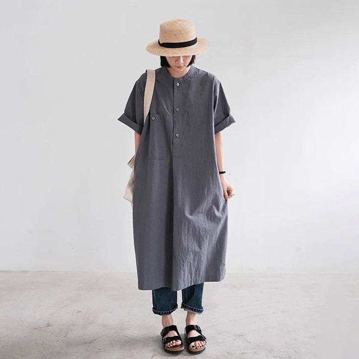 【ワンピース】シャツワンピース レディース 夏 半袖 ポケット付き ゆったり ミディ丈 リラックスシルエット【JZシリーズ】