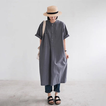 【ワンピース】シャツワンピース レディース 夏 半袖 ポケット付き ゆったり ミディ丈 リラックスシルエット【JZシリーズ】