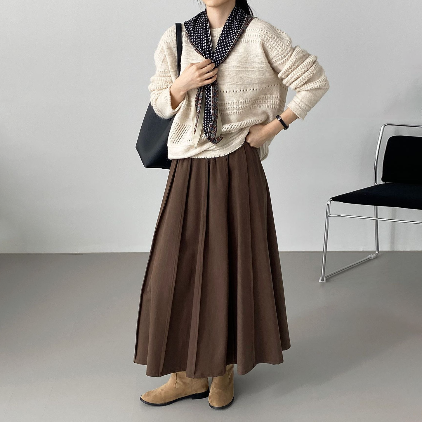 【ボトムス】秋冬おすすめスカート 韓国風 グレー ウエストゴム プリーツスカート レディース 上品 美シルエット Aラインフレア【JZシリーズ】