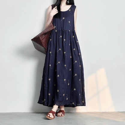 【ワンピース】ゆるリラックス 刺繍 プリント ノースリーブ ワンピース 【SHシリーズ】