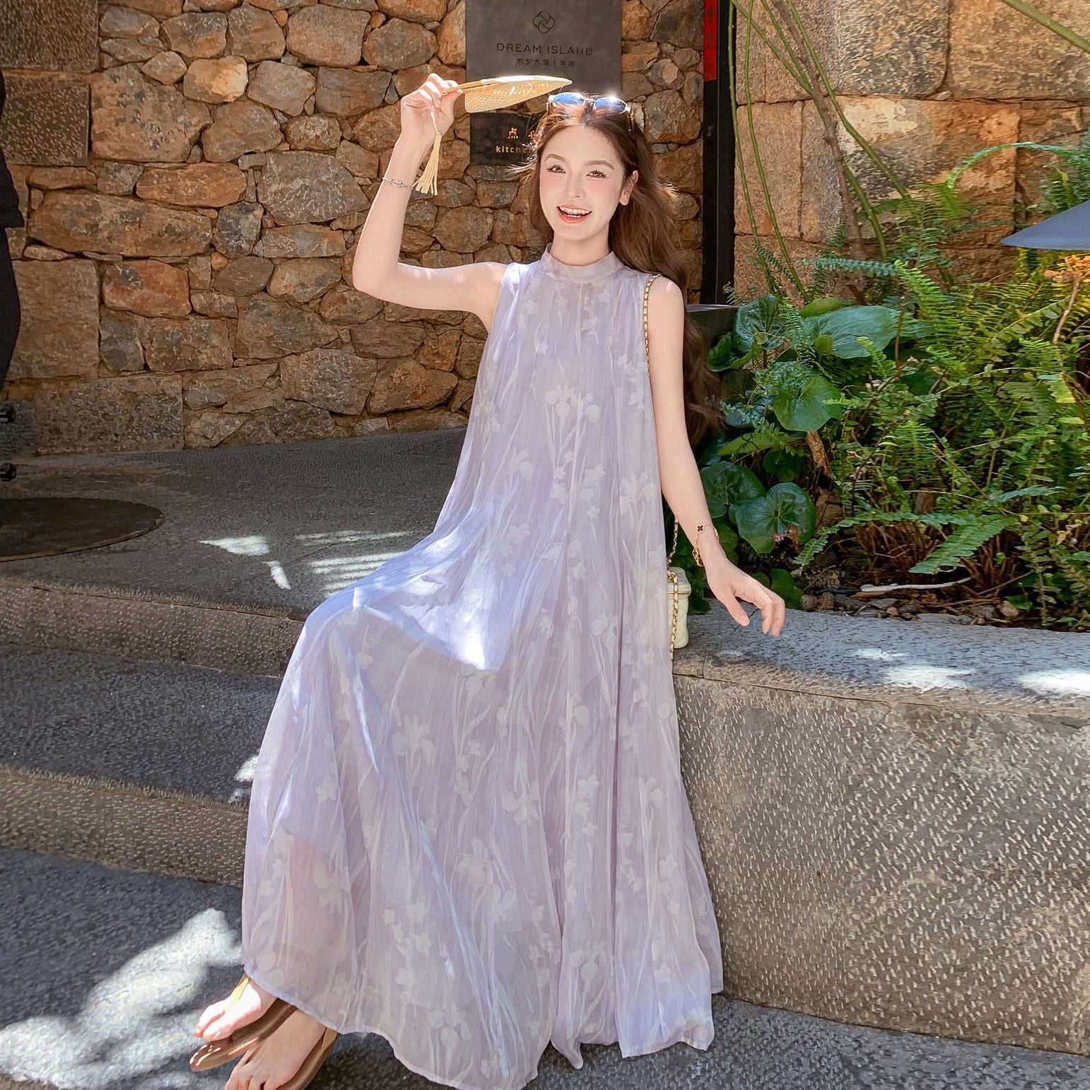 MARIHA ノースリーブ ロングワンピース パープル 夏のレディのドレス 美品】MARIHA マリハ ロングワンピース パープル 夏のレディのドレス