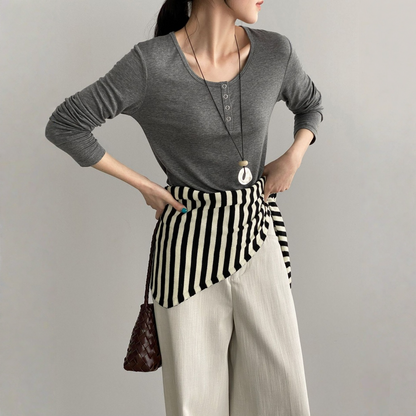 【トップス】テンセル ヘンリーネック ボタン付き 長袖Tシャツ 【JZシリーズ】