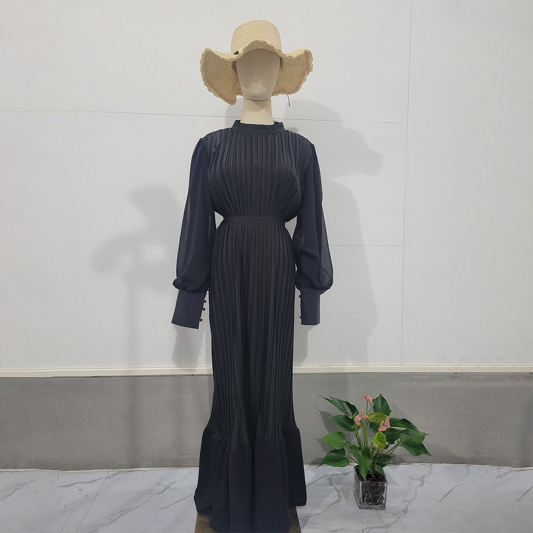 【24AW】【ワンピース】春秋 気質よい プリーツ 長袖ワンピース