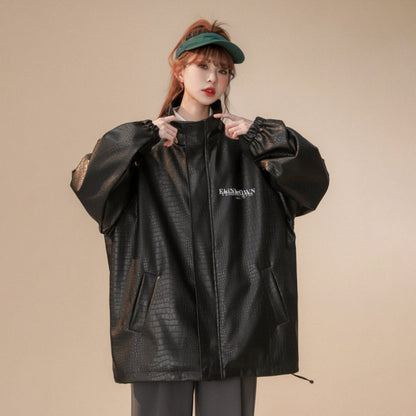 【アウター】ブラック レザー風 大きいサイズ対応 高級感 男女兼用 スタジャン風 PU ジャケット レディース 2026春秋新作 【FCシリーズ】