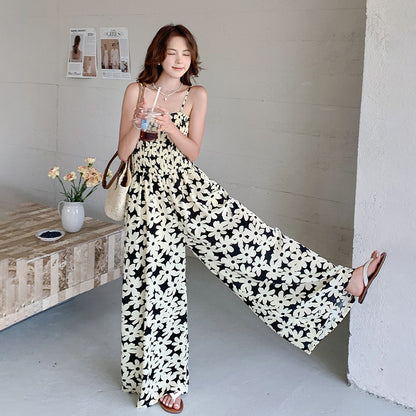 【ボトムス】夏新作 花柄キャミソール ビスチェ風オールインワン フレンチリゾートスタイル【SHシリーズ】