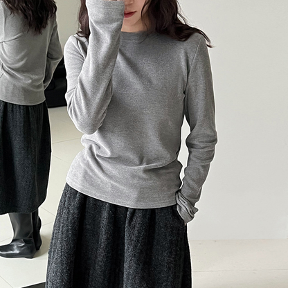 【トップス】綿ニット 丸首 インナーＴシャツ レディース 秋冬 タイトフィット【JZシリーズ】