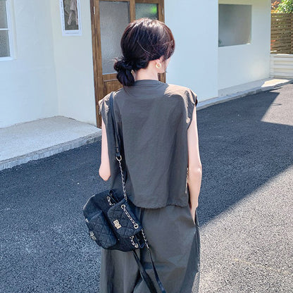 2点セット！【セットアップ】夏 カジュアルノースリーブトップス＋スカート セットアップ レディース おしゃれで気質的な上下セット【JZシリーズ】