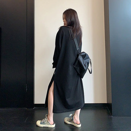 【ワンピース】フロッキーロゴスウェットワンピ レディース クルーネック ロング丈 リラックス 秋コーデ【FCシリーズ】