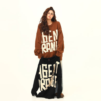 【トップス】秋冬新作✨ヴィンテージ ロゴ編みニット レディース ゆったりシルエット メラードカラーでこなれ感アップ【FCシリーズ】