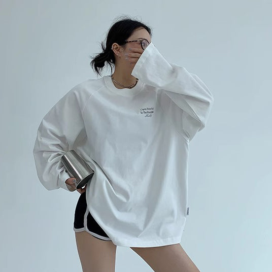 【トップス】リラックス感＆ラフスタイル コットン長袖Tシャツ レタープリント入り【FCシリーズ】