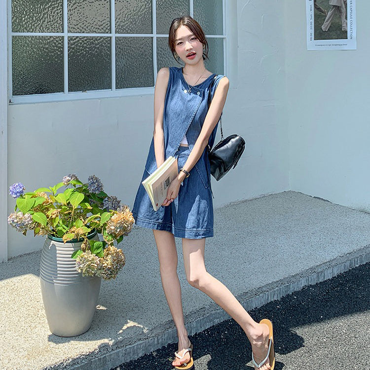 2点セット！【セットアップ】韓国風 レディース ノースリーブトップス ショートパンツ 上下セット 上品 カジュアル【JZシリーズ】