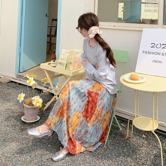 【セットアップ】花柄トップス＆スカート 上下セット レディース 体型カバー おしゃれ OOTD 上品セット【SHシリーズ】