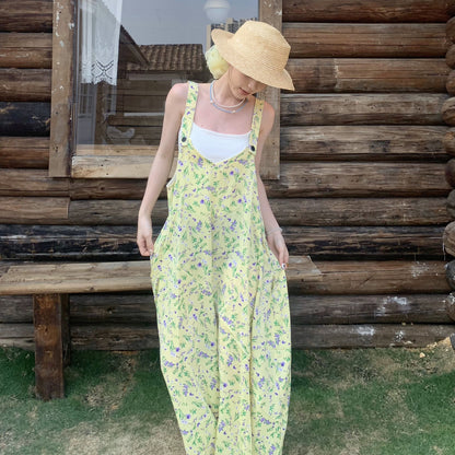 【ボトムス】夏新作 清涼感たっぷり  淡レモンカラー Vネック オーバーサイズサロペット オールインワン【SHシリーズ】