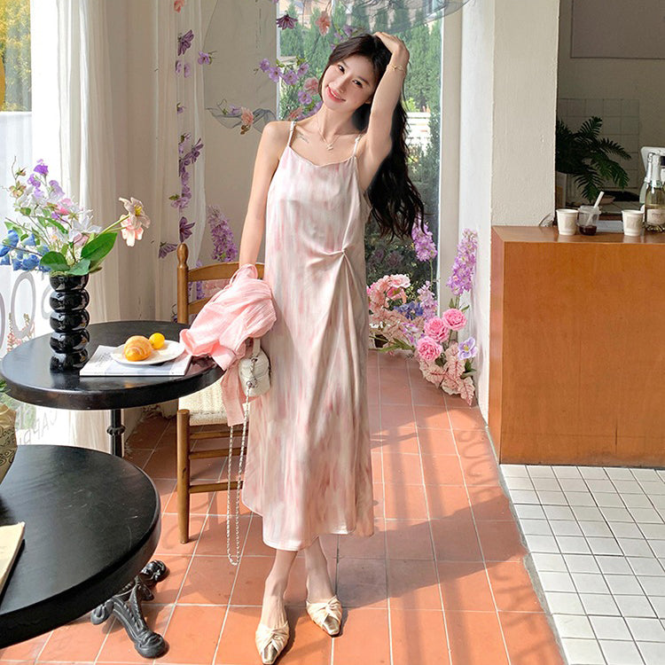 2点セット！【セットアップ】リゾート風 ピンクシャツ＋ノースリーブワンピース セットアップ レディース  優しげ雰囲気 おしゃれ映え【SHシリーズ】