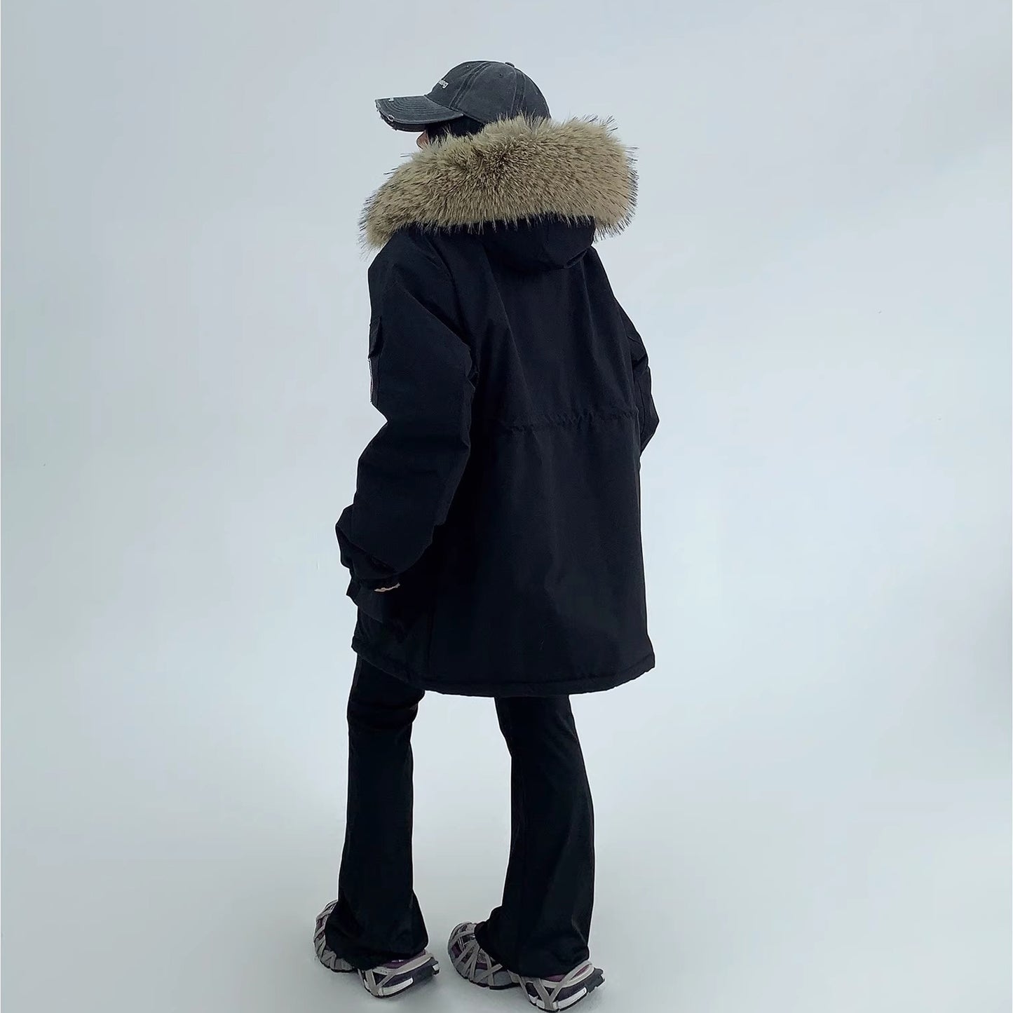 【アウター】💖ユニセックスで着用可！アメリカンヴィンテージ風ワークジャケット ミドル丈 ファー付き 冬新作 綿入れコート【FCシリーズ】