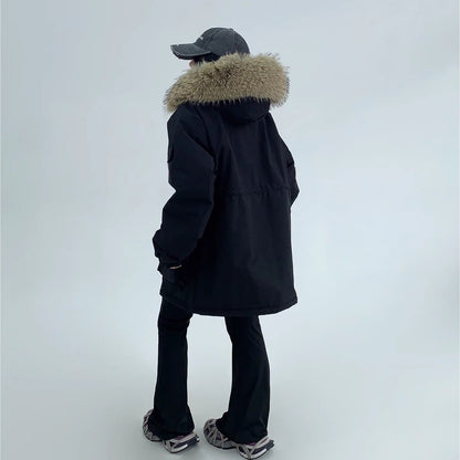 【アウター】💖ユニセックスで着用可！アメリカンヴィンテージ風ワークジャケット ミドル丈 ファー付き 冬新作 綿入れコート【FCシリーズ】