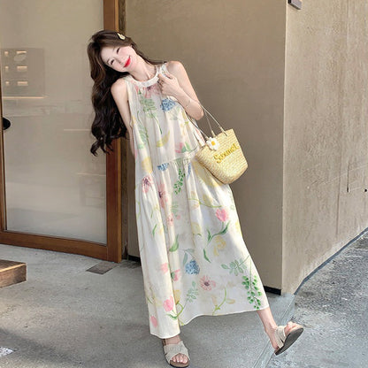【ワンピース】フレンチレトロ花柄ホルターネックワンピース レディース リゾート風 ロング丈 プリント 夏ワンピース【SHシリーズ】