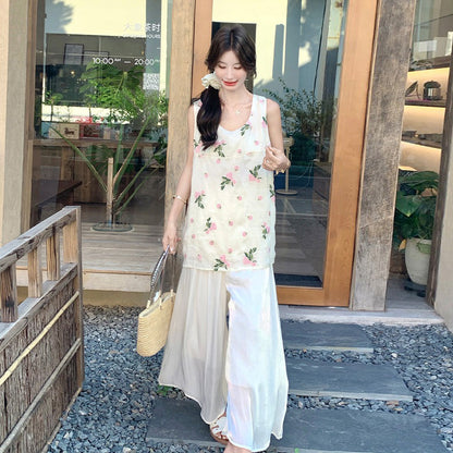 2点セット！【セットアップ】森ガール風 刺繍上下セット レディース 夏 トップス×ワイドパンツ きれいめ ナチュラル【SHシリーズ】