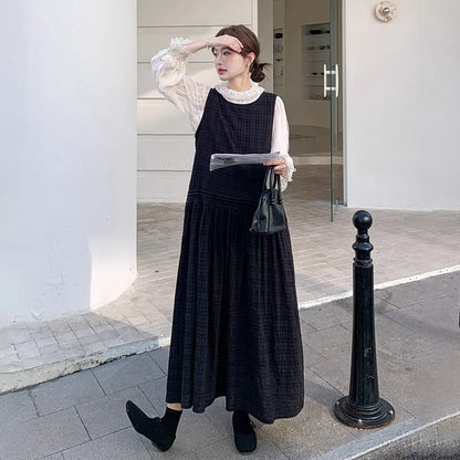 【セットアップ】ベストワンピース×レース切替シャツ セットアップ 韓国シック 上品【JZシリーズ】