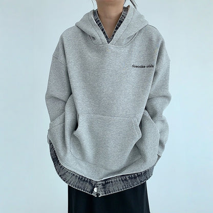 【トップス】春 秋 冬 切り替え デニム フード付き 裏起毛 パーカー 【FCシリーズ】