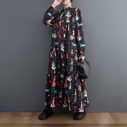 【60%OFF⭐️早い者勝ち】【ワンピース】春 秋 冬 プリント 立襟 長袖 ワンピース 【SHシリーズ】