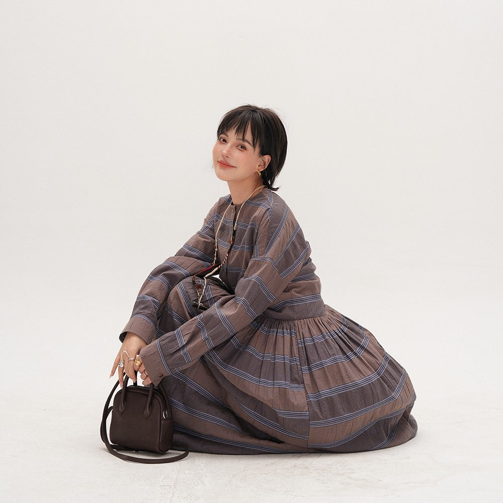 【ワンピース】春 秋 チェック柄 着痩せ効果 ミディ丈 ニッチ 長袖 ワンピース 【JZシリーズ】