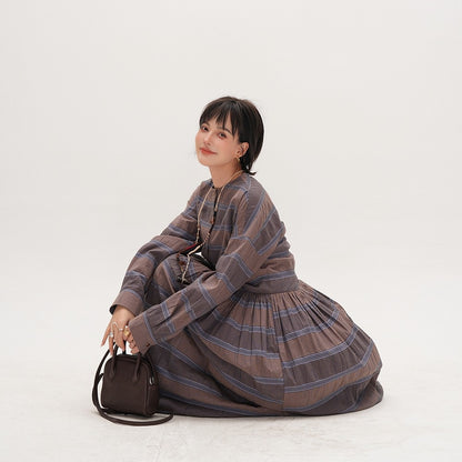 【ワンピース】春 秋 チェック柄 着痩せ効果 ミディ丈 ニッチ 長袖 ワンピース 【JZシリーズ】