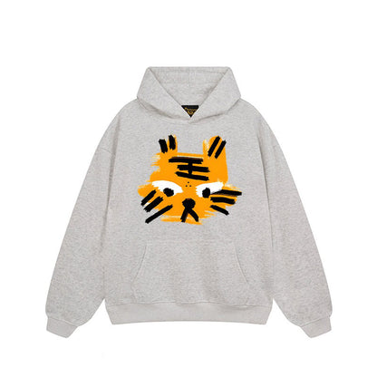 【トップス】🐱ストリートタイガーヘッドプリント裏起毛パーカー ユニセックス ペアルック 秋冬 オーバーサイズ【FCシリーズ】