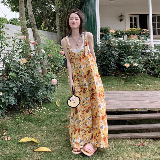 【ボトムス】夏新作 ゆったりカジュアルルーズ感 オーバーサイズ キャミサロペット オールインワン【SHシリーズ】