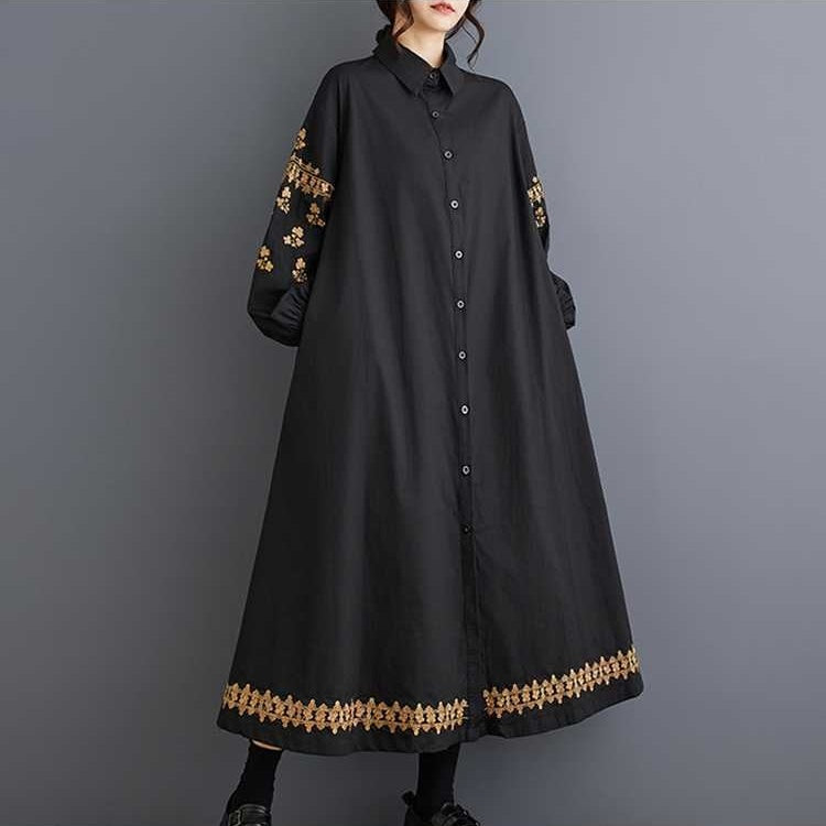 【ワンピース】春 秋 冬 刺繍 スイート 切り替え シャツ  長袖 ワンピース 【SHシリーズ】