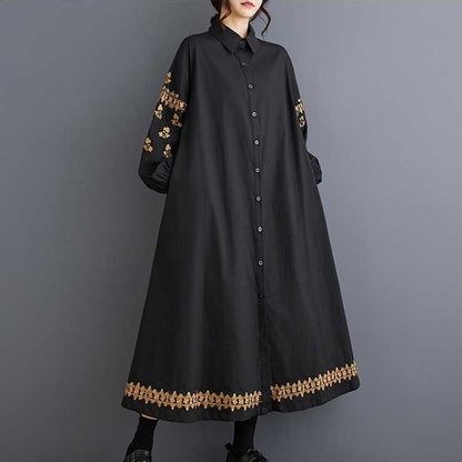 【ワンピース】春 秋 冬 刺繍 スイート 切り替え シャツ  長袖 ワンピース 【SHシリーズ】