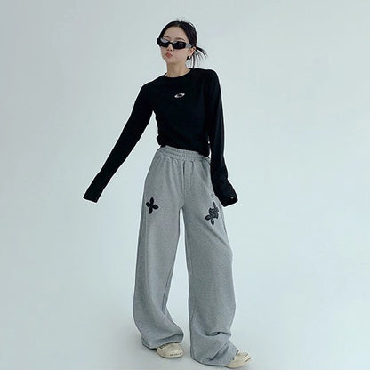 【ボトムス】韓国風 ヴィンテージライク デニムパンツ レディース 直筒＆刺繍入り【FCシリーズ】