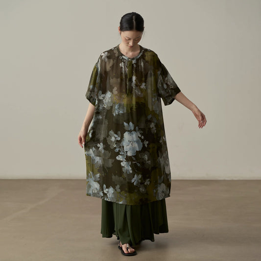 【トップス】シャツ レディース 水墨花柄 シフォン ロングシャツ 長袖 UVカット 羽織り ゆったり【JZシリーズ】【SHシリーズ】【10～15日内発送】