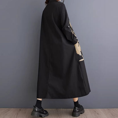 【60%OFF⭐️早い者勝ち】【ワンピース】プリント切替 シャツワンピース 長袖 ゆったり 大きいサイズ カジュアル レディース【SHシリーズ】