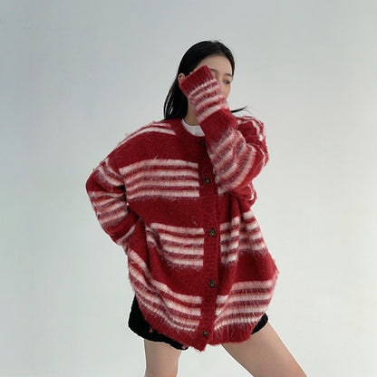 【トップス】クルーネック ボーダー リラックス感  ボタン付き セーター 【FCシリーズ】