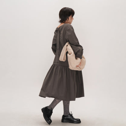 【ワンピース】レディース ゆったり 体型カバー 大きめサイズ ミディアムロング 長袖 シャツワンピース デザイン感 上品 秋【JZシリーズ】