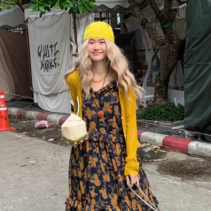 M~4XL【セットアップ】【単品注文】リラックス花柄ロングワンピース レディース 夏 キャミソールワンピース 軽やか素材 抜け感 カジュアルコーデ【SHシリーズ】