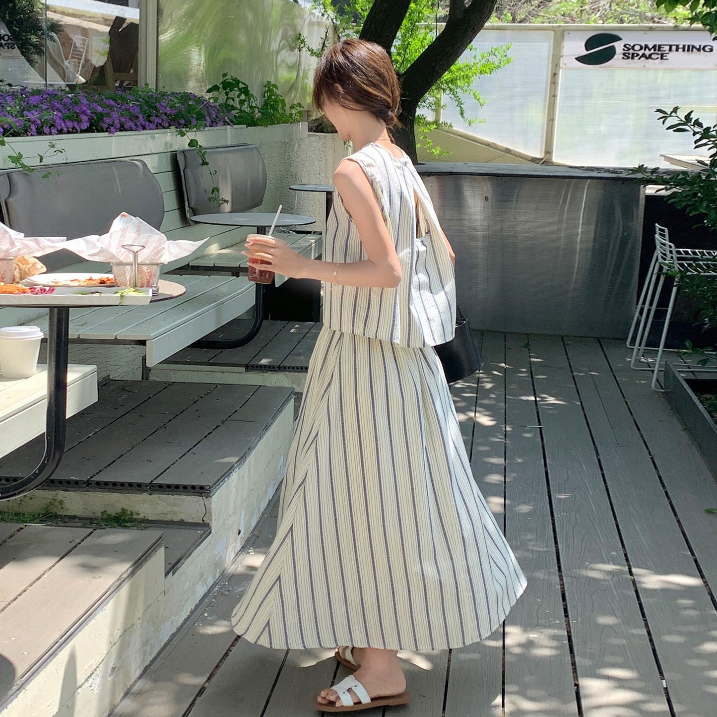 2点セット！【セットアップ】後ろ姿まで抜かりない…♡ ストライプ トップス＋スカート 上下セット 夏コーデ 大人かわいい こなれ感◎【JZシリーズ】