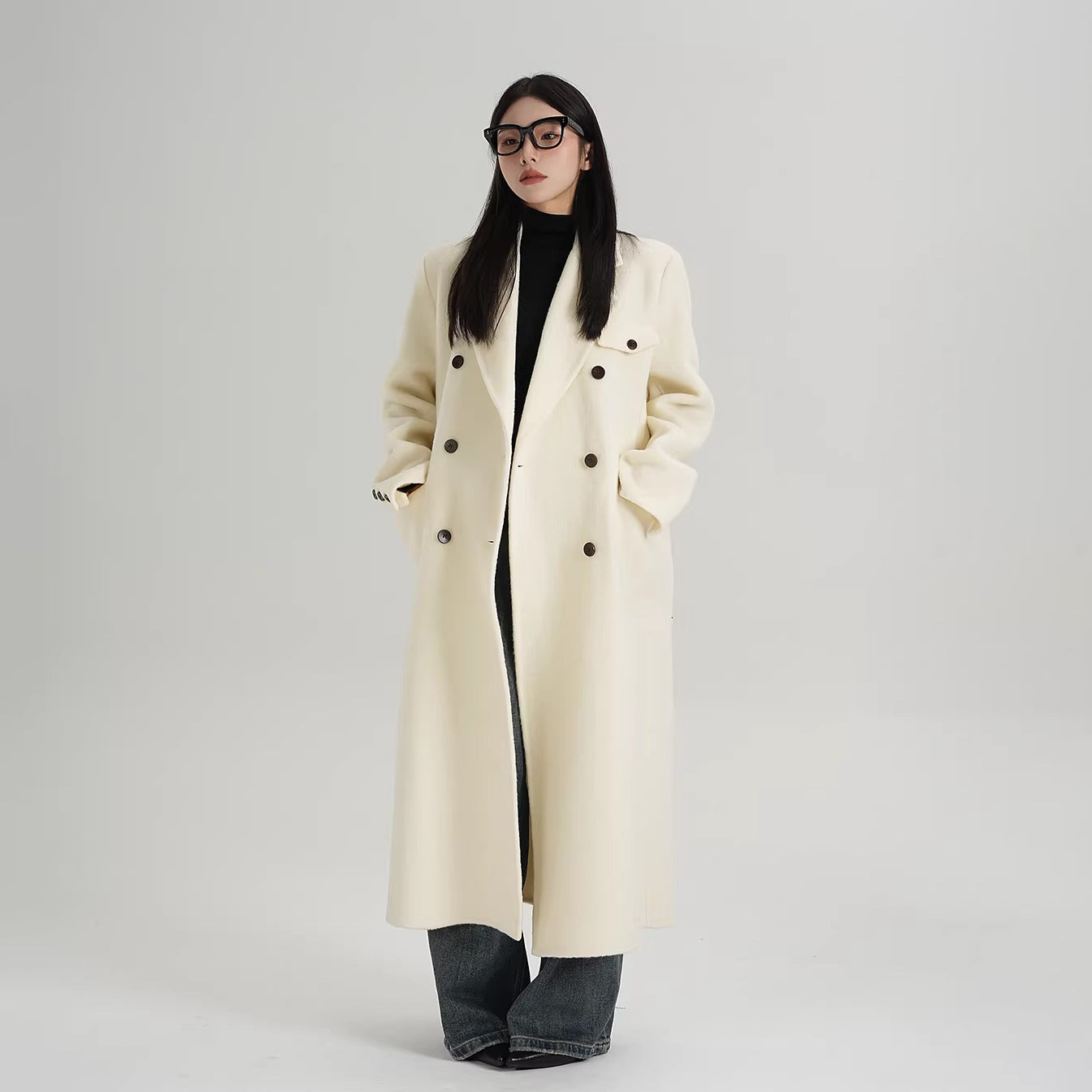 【アウター】上質 ウール100% ダブルフェイス コート レディース ロング丈 秋冬 高級感【JZシリーズ】