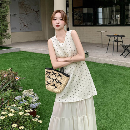 【ワンピース】大人ナチュラル 花柄ワンピース レディース ベスト風デザイン ノースリーブ 上品 リラックスシルエット【SHシリーズ】
