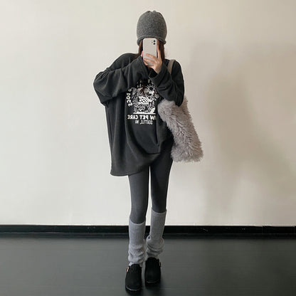 【トップス】子犬パイルプリント 裏起毛 クルーネック ゆったりスウェット 春秋冬 パーカー【FCシリーズ】