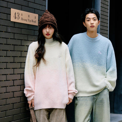 【トップス】男女兼用 可愛い子犬グラデーション クルーネック ニットセーター レディース オーバーサイズ カジュアル【FCシリーズ】