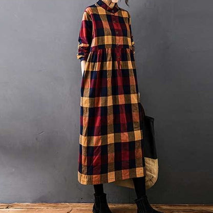 【ワンピース】春 秋 冬 切り替え チェック柄 ゆるリラックス 長袖 ワンピース 【SHシリーズ】