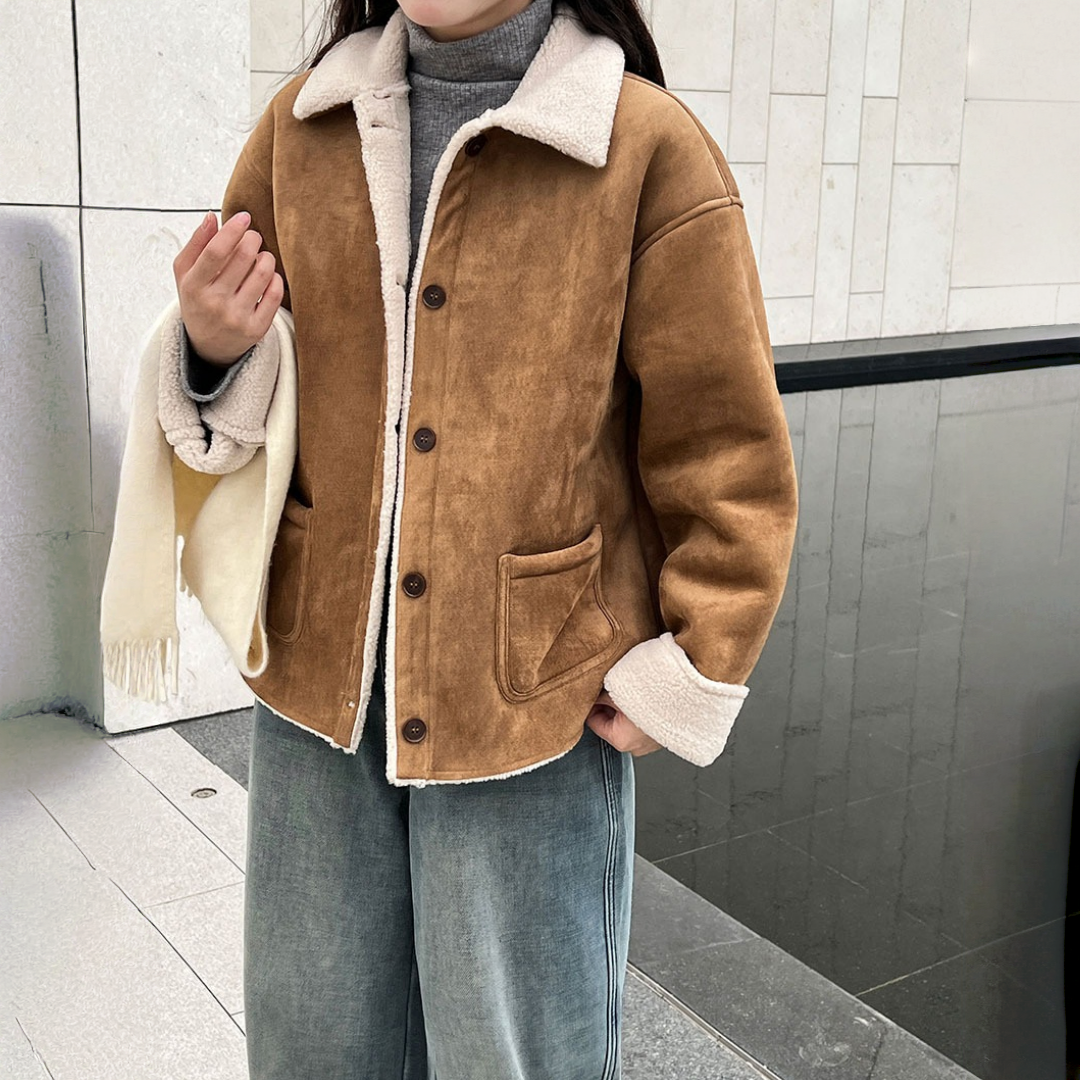 【アウター】春 秋 冬 ムートン風 折り襟 シープボア スエード調 ジャケット 【JZシリーズ】