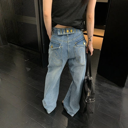 【ボトムス】ヴィンテージ加工 ストレートデニムパンツ  ワイドパンツ 【FCシリーズ】