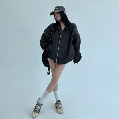 【アウター】薄手 リラックス感 ショート丈 ワイドシルエット スタンドカラー ジャケット レディース【FCシリーズ】