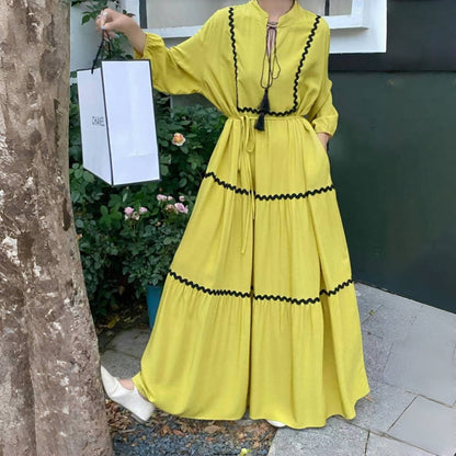 【ワンピース】夏映え体型カバー！ゆるかわ着痩せ 長袖ワンピース 大きめサイズOK！